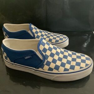 Vans Classic Checkerboard Blue & White Slip-On Canvas Shoes Women's 7.5 Men's 6